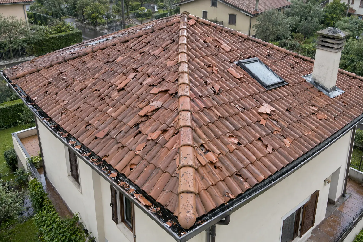 Ispezione tetto danneggiato dalla grandine