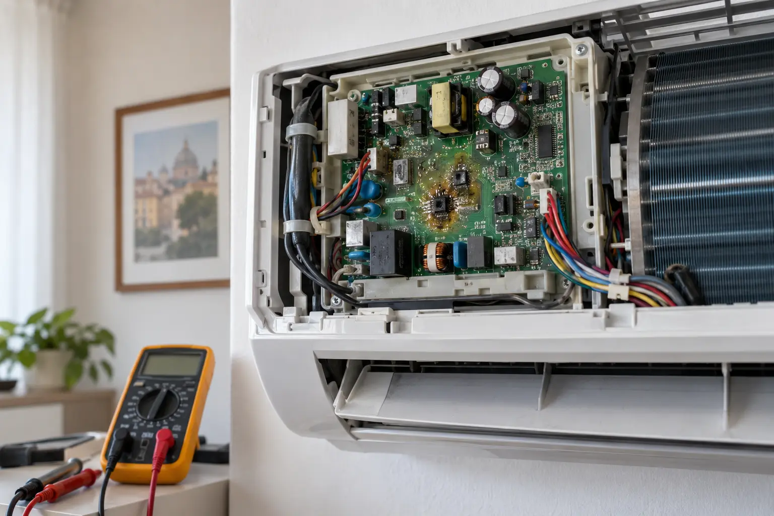 Ispezione di una casa con danni da fenomeno elettrico